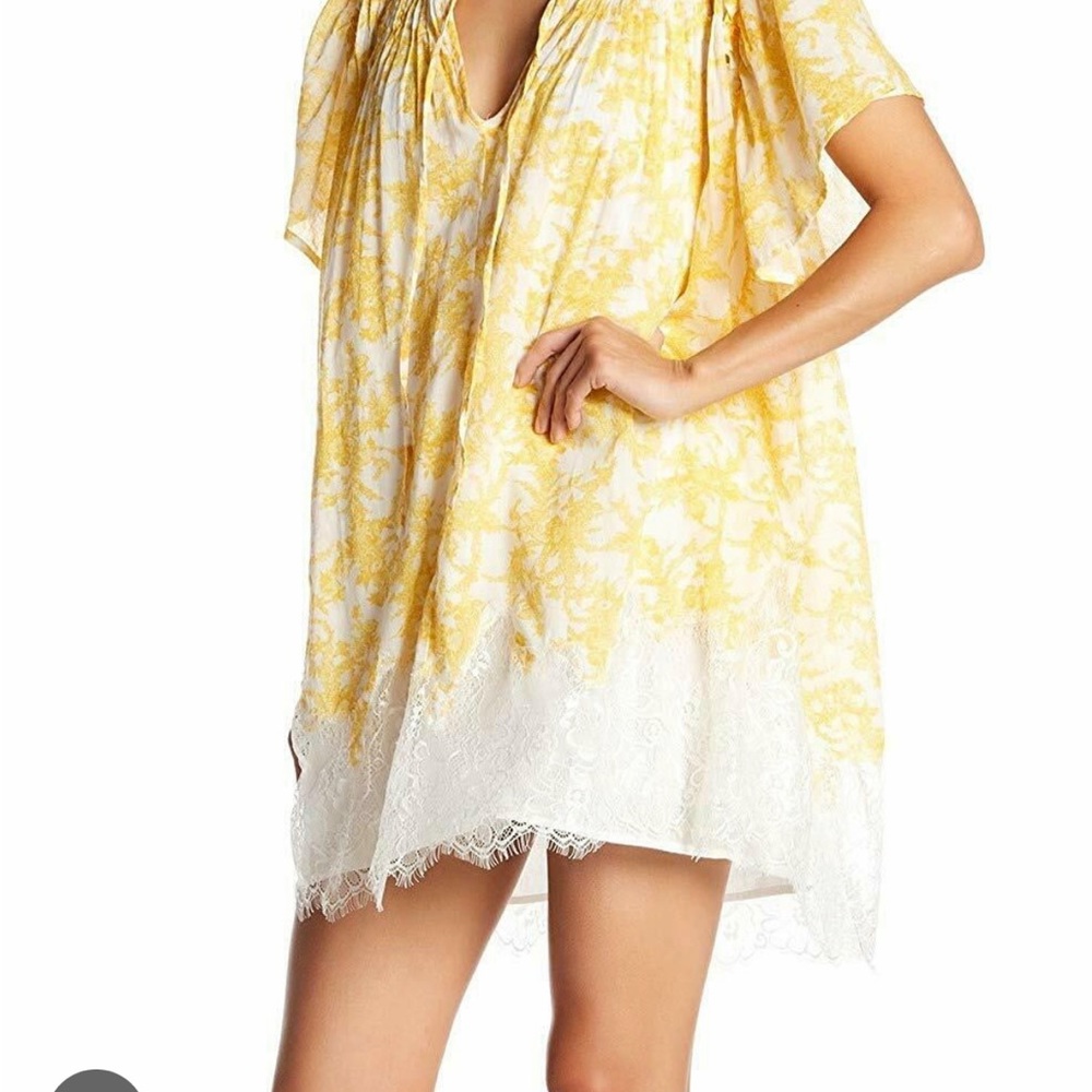 Free People Yellow and White Floral Lace-Trim Mini Dress - Picture 2 of 3